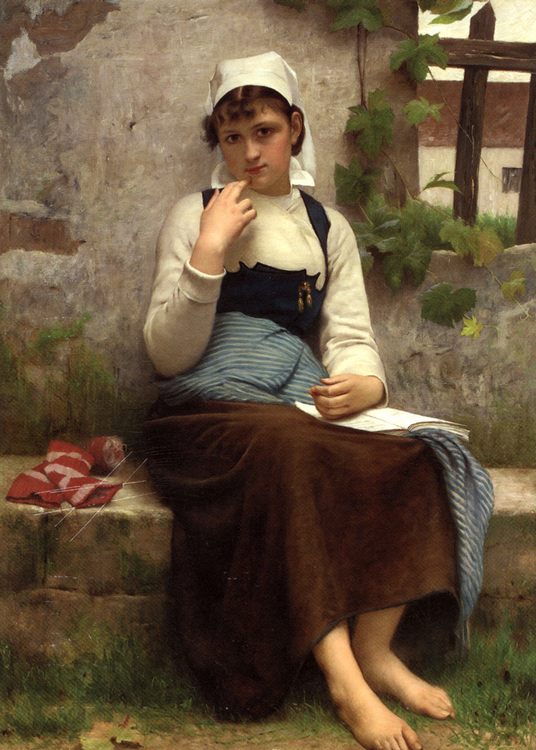 Portraits of young girls from the village by Francois-Alfred Delobbe