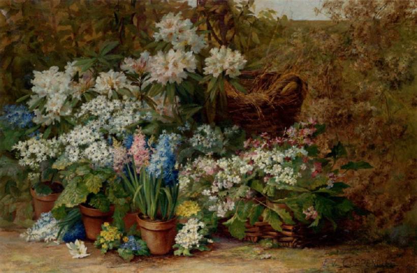 Still Life With Potted Plants In A Nursery :: Edmond Van Coppenolle - flowers in painting ôîòî