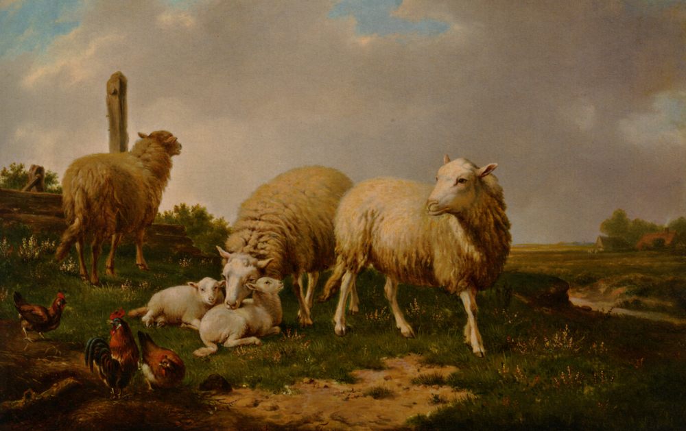 Sheep and Rooster :: Eugene Verboeckhoven - Animals ôîòî