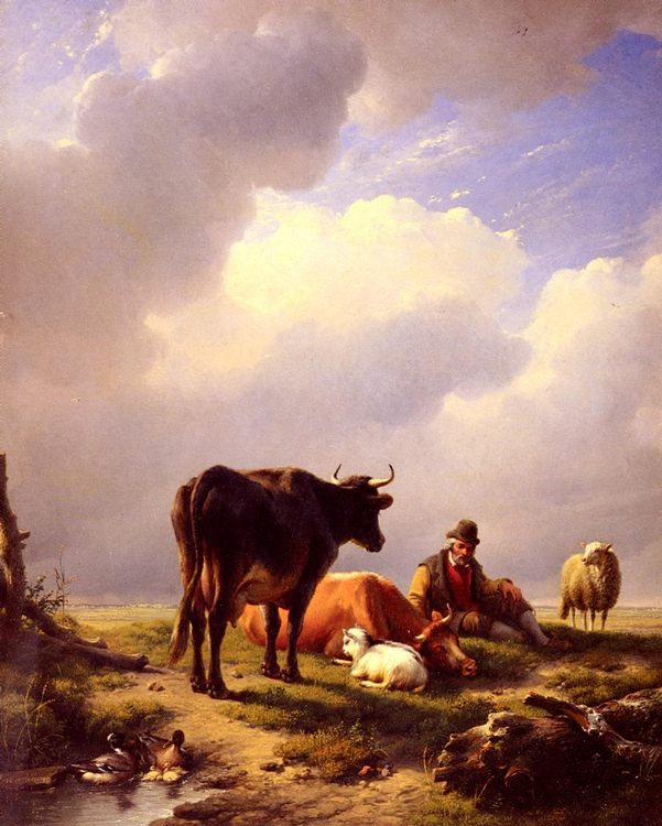A Farmer At Rest With His Stock :: Eugene Verboeckhoven  - Village life ôîòî