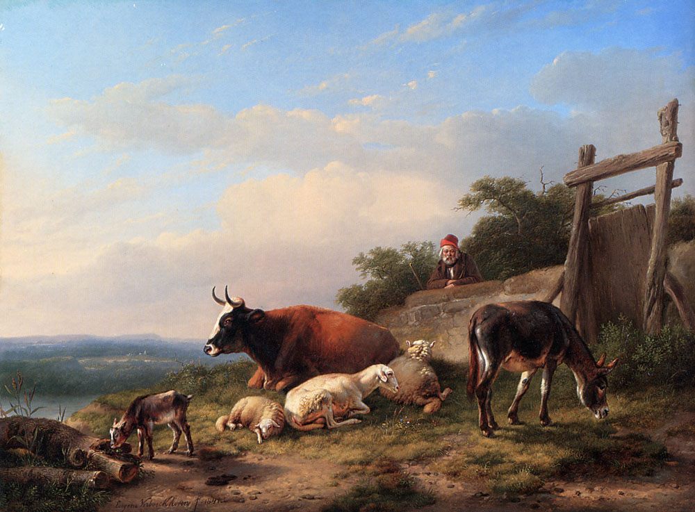 A Farmer Tending His Animals :: Eugene Verboeckhoven - Village life ôîòî