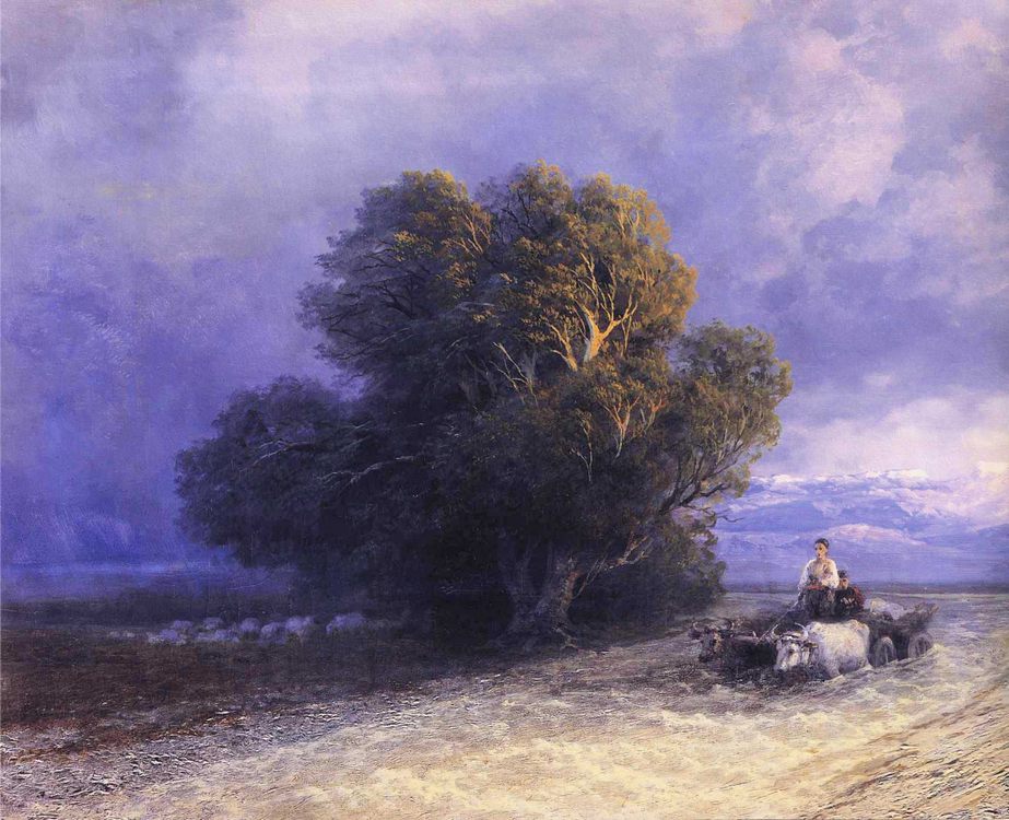  Ox Cart Crossing a Flooded Plain :: Ivan Constantinovich Aivazovsky  - Summer landscapes and gardens ôîòî