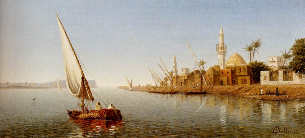On the Nile :: Frank Waller - Sea landscapes with boats ôîòî