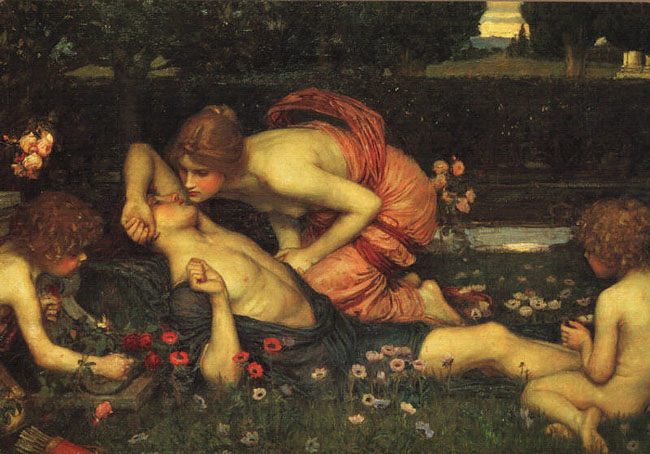 The Awakening of Adonis :: John William Waterhouse - nu art in mythology painting ôîòî