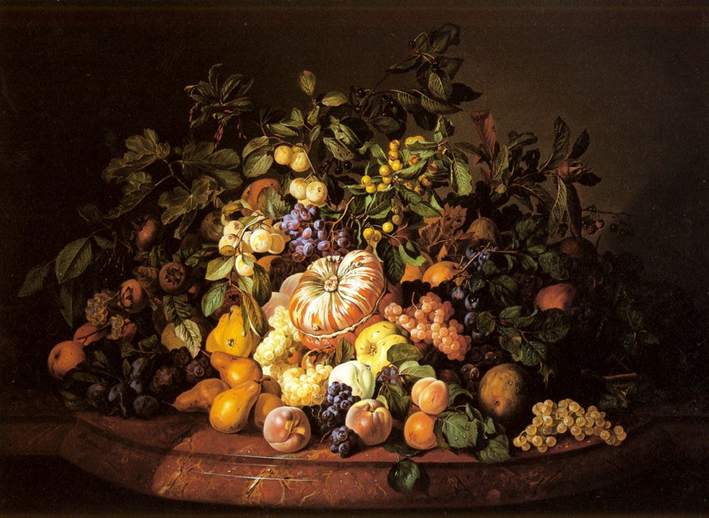 A Still Life of Fruit on a Marble Ledge :: Leopold Zinnogger - Still-lives with fruit ôîòî