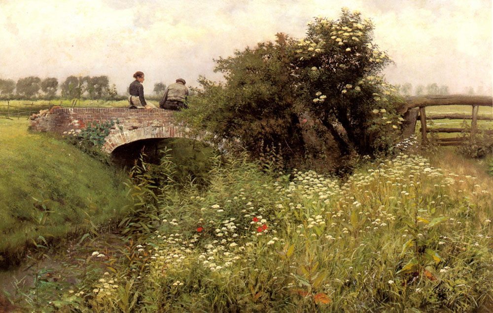 A Meeting on the Bridge :: Emile Claus - Romantic scenes in art and painting ôîòî
