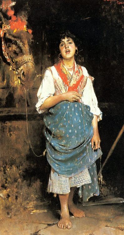 A Peasant Girl with a Horse :: Gaetano Esposito - Village life ôîòî