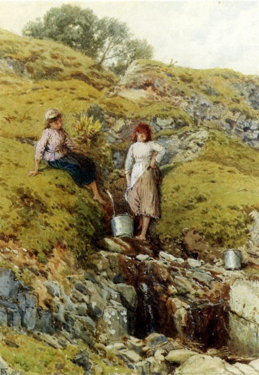 A Highland Burn, Balmacara, Near Kyle Of Lochalsh Watercolor :: Myles Birket Foster - Village life ôîòî