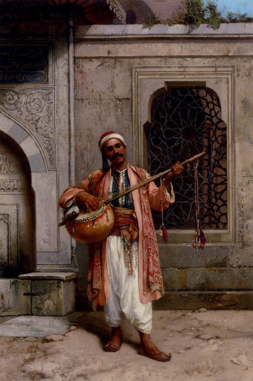 A Musician Playing Before A Mosque In Constantinople :: Stanislaus von Chlebowski - scenes of Oriental life (Orientalism) in art and painting ôîòî