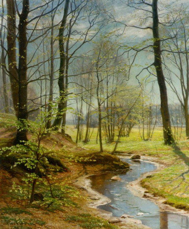 A Stream In The Woods :: Christian Peder Morch Zacho - Forest landscapes ôîòî