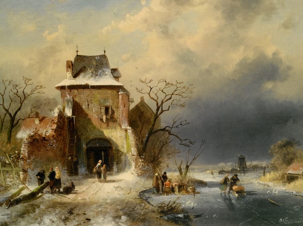 Winter Scene with Figures :: Charles Henri Joseph Leickert - winter landscapes ôîòî
