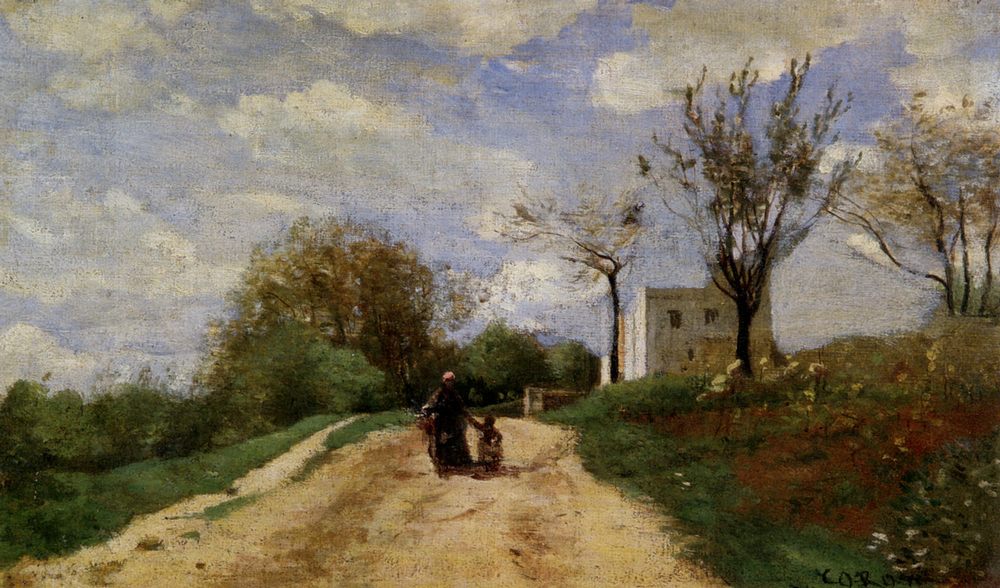 The Path Leading to the House :: Jean-Baptiste-Camille Corot - Summer landscapes and gardens ôîòî
