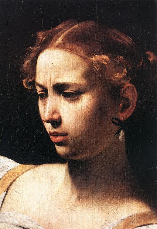 Judith Beheading Holofernes [detail- 1] :: Caravaggio - 2 women portraits 16th century hall ôîòî