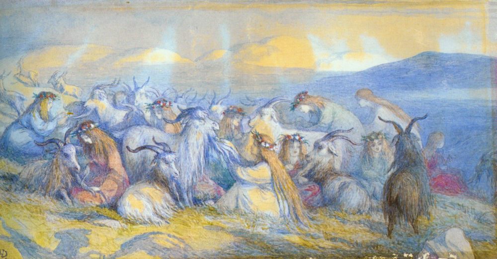 Young Girls Attending Goats :: Richard Doyle - Fantasy in art and painting ôîòî