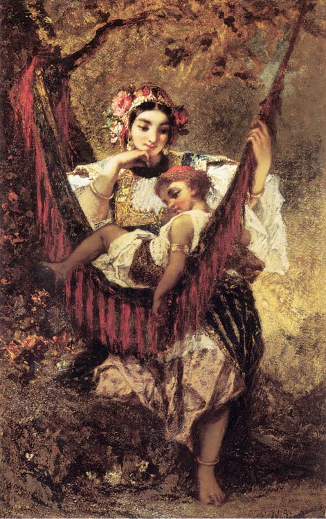 Mother and Child :: Narcisse-Virgile D&#1085;az de la Pe&#1089;a - Woman and child in painting and art ôîòî