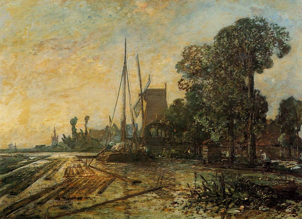 Windmill near the Water :: Johan Barthold Jongkind  - River landscapes ôîòî