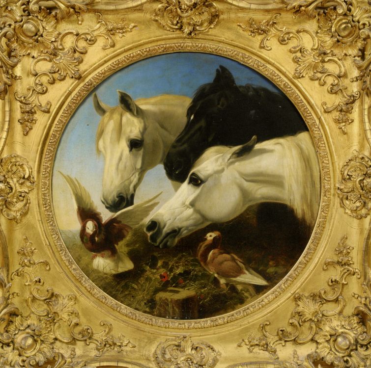 Horses and Doves at a Trough :: John Frederick Herring - Horses in art ôîòî