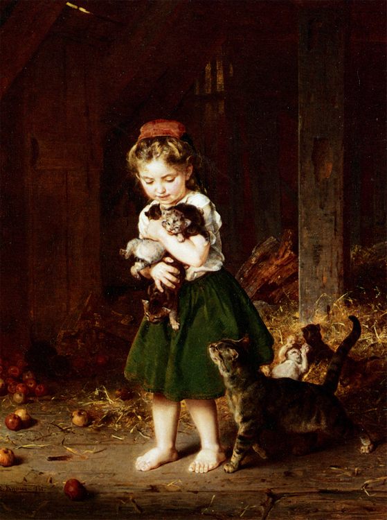 A Handful of Kittens :: Ludwig Knaus  - Portraits of young girls in art and painting ôîòî