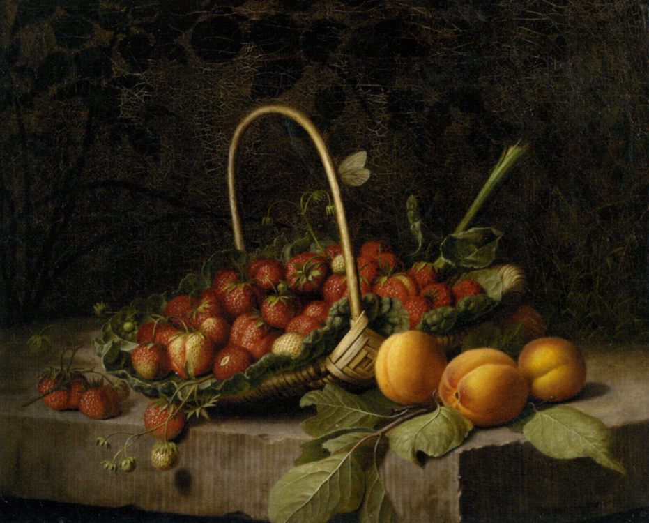 A Basket of Strawberries and Peaches :: William Hammer - Still-lives with fruit ôîòî