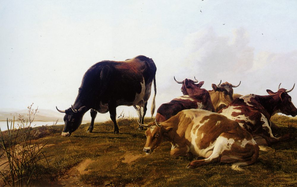 Cattle resting beside a river :: Thomas Sidney Cooper - Animals ôîòî