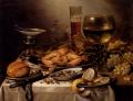 Still Lifes - Banquet Still Life With A Crab On A Silver Platter, A Bunch Of Grapes, On A Draped Table :: Pieter Claesz