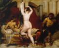 nu art in mythology painting - Candaules, King of Lydia, Shews his Wife by Stealth to Gyges, One of his Ministers, as She Goes to Bed :: William Etty 