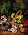 flowers in painting -  Apple Blossom And A Bird's Nest On A Mossy Bank :: George Clare 