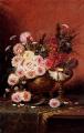 flowers in painting - Still Life Of Roses And A Nautilus Cup On A Draped Table :: Modeste Carlier