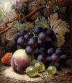 Still-lives with fruit -  Still Life with Black Grapes, a Strawberry, a Peach and Gooseberries on a Mossy Bank