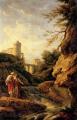 Architecture - Two female peasants by a waterfall, a town and aqueduct beyond :: Claude-Joseph Vernet