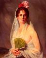 6 woman's portraits hall ( The middle of 19 centuries ) in art and painting - A Lady With A Fan :: Eduardo Zamacois y Zabala
