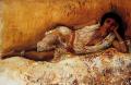 7 female portraits ( the end of 19 centuries ) in art and painting - Moorish Girl Lying On A Couch--Rabat, Morocco :: Edwin Lord Weeks