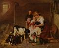 Woman and child in painting and art - New Puppies :: Adolf Eberle