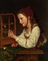 Portraits of young girls in art and painting - Feeding the Bird :: Jan Portielje