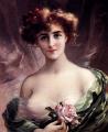 Young beauties portraits in art and painting -  The Pink Rose :: Emile Vernon
