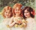 Portraits of young girls in art and painting - Three Sisters :: Emile Vernon