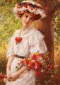 Young beauties portraits in art and painting - Under the Cherry Tree :: Emile Vernon