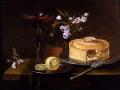 Still Lifes - A Still Life Of A Pie And Sliced Lemon On Pewter Dishes, A Vase Of Flowers, A Glass Of Beer :: Frans Ykens 