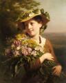 Young beauties portraits in art and painting - A Young Beauty holding a Bouquet of Flowers :: Fritz Zuber-Buhler