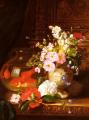 flowers in painting - Still Life With Camellias, Primroses And Lily Of The Valley In An Urn By A Goldfish Bowl :: John Wainwright