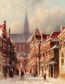 Holland and Dutch - A Snowy Street With The St. Bavo Beyond, Haarlem :: Pieter Gerard Vertin