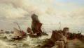 Sea landscapes with ships - Ships Entering a Port in a Storm :: Theodor Alexander Weber