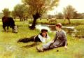 Romantic scenes in art and painting - Flirting :: Edouard Bernard Debat-Ponsan
