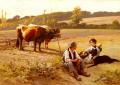 Village life - Rest In The Fields :: Edouard Bernard Debat-Ponsan