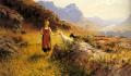 Village life - An Alpine Landscapewith a Shepherdess and Goats :: Hans Dahl
