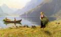 Village life - On The Banks of the Fjord :: Hans Dahl 