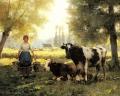 Village life - A Milkmaid with her Cows on a Summer Day :: Julien Dupre