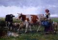 Village life - Peasant Woman with Cows Sheep :: Julien Dupre