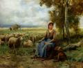 Village life - Shepherdess Watching Over Her Flock :: Julien Dupre