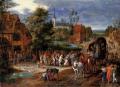 Village life - A village kermesse with a horse-drawn cart in the foreground :: Pieter Gysels